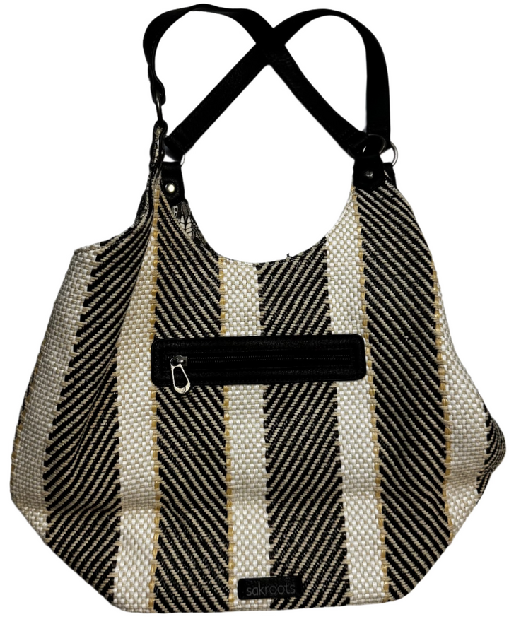 Black And White Striped Woven Shoulder Bag