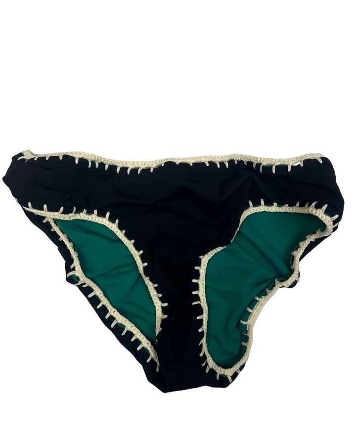 Emerald Green and Black Reversible Crochet Classic Bikini Bottom - Small