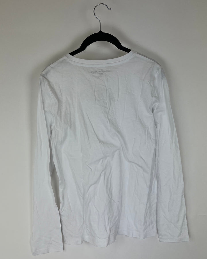 MENS White Long Sleeve Crewneck Tee- Size Medium