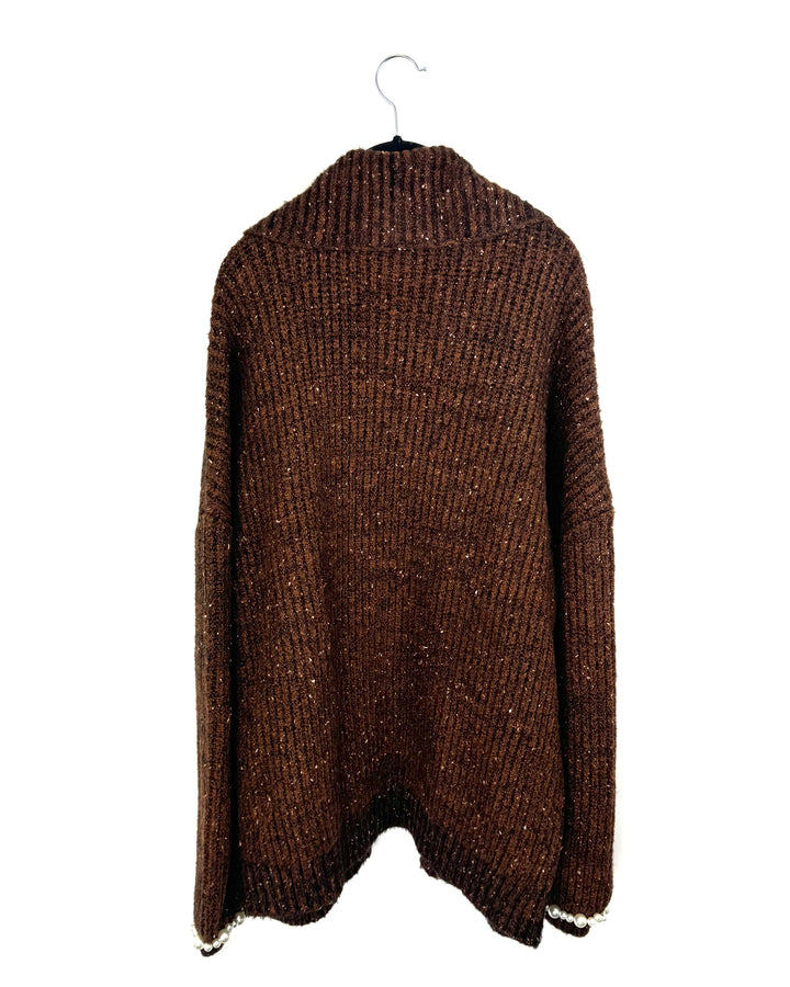 Brown Long Open Cardigan- Large