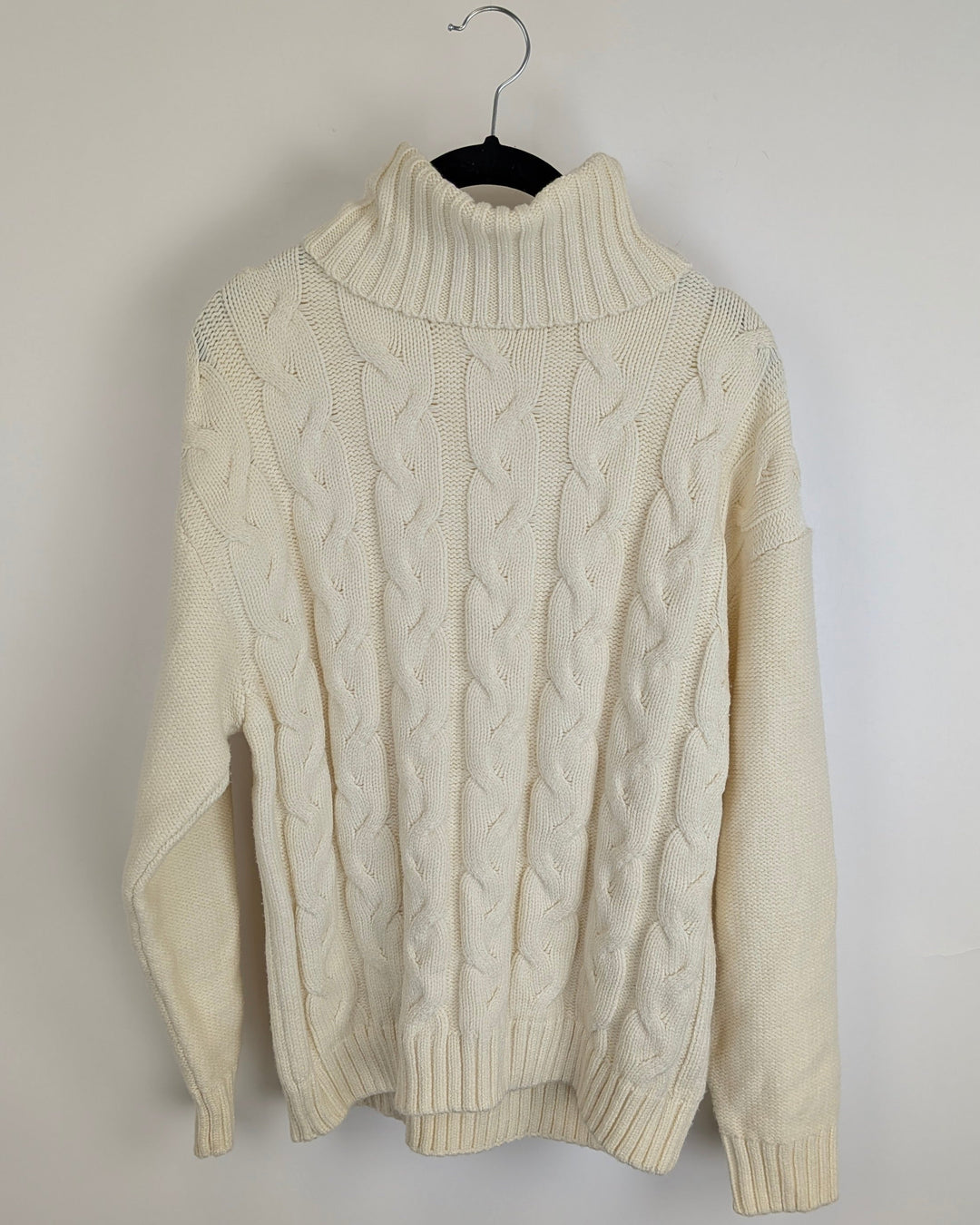 Egg Shell Cable Knit Turtle Neck Sweater - Small