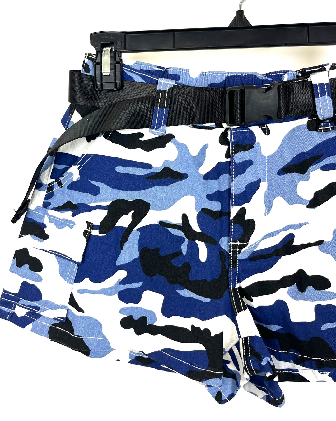 Blue Camo Cargo Shorts With Buckle Belt - Size 2/4