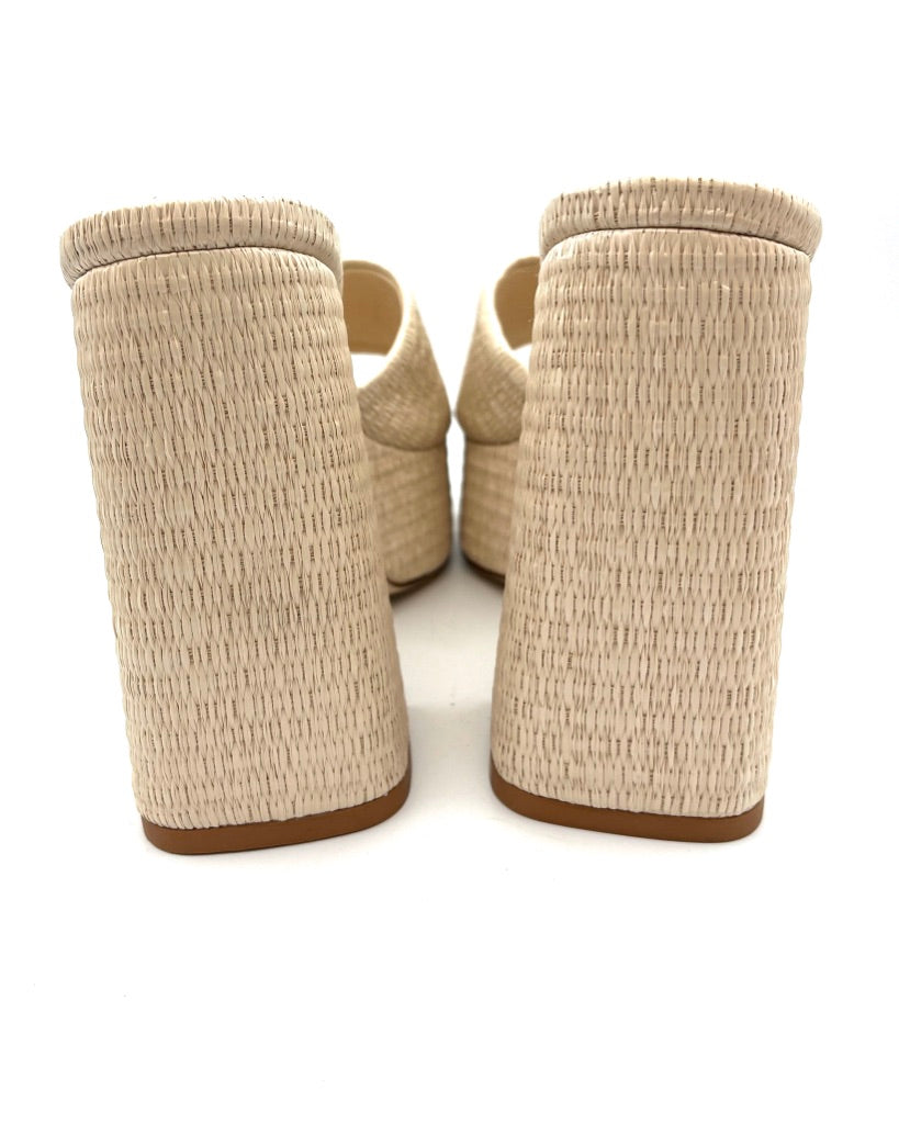 Tan Raffia Platform Mule - Size 6.5