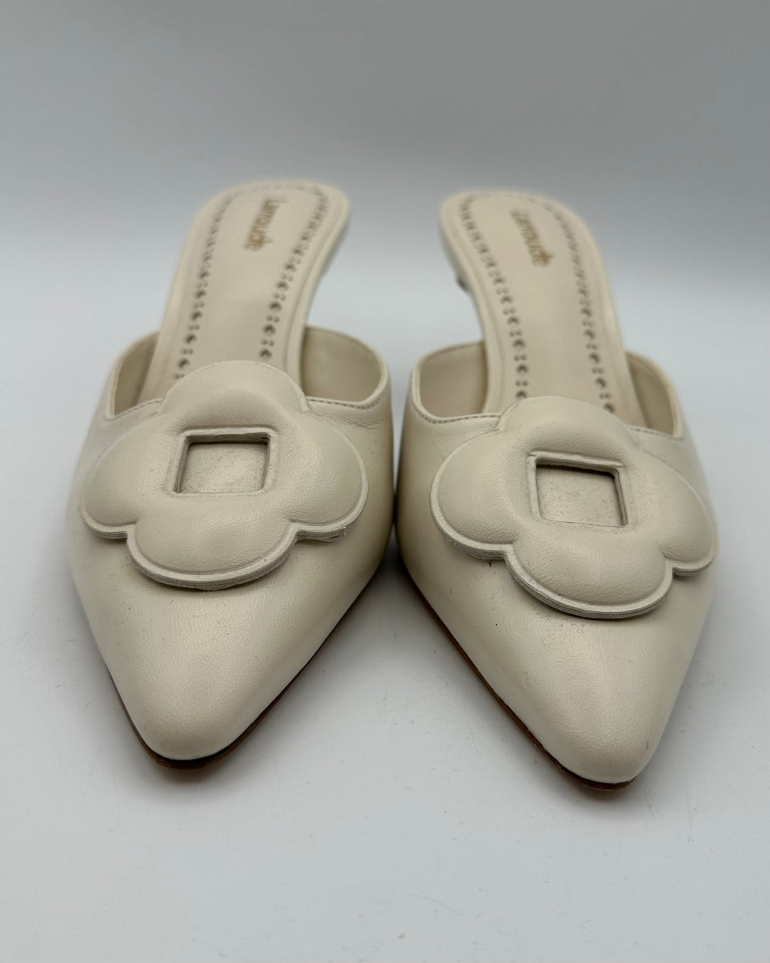 Ivory Embossed Flower Kitten Heel - Size 11