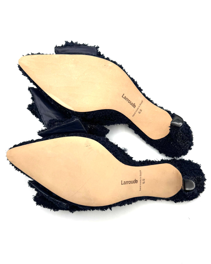 Dark Blue Tweed Bow Kitten Heels - Size 6.5