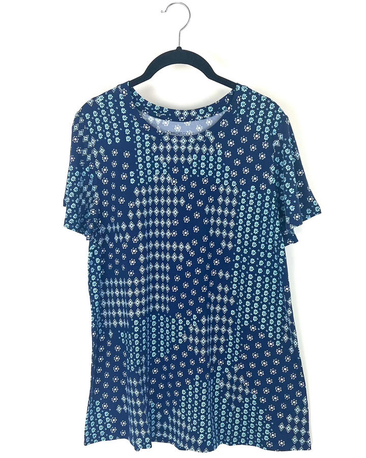 Blue and White Dainty Floral Print T-Shirt - Size 4/6 and 6/8