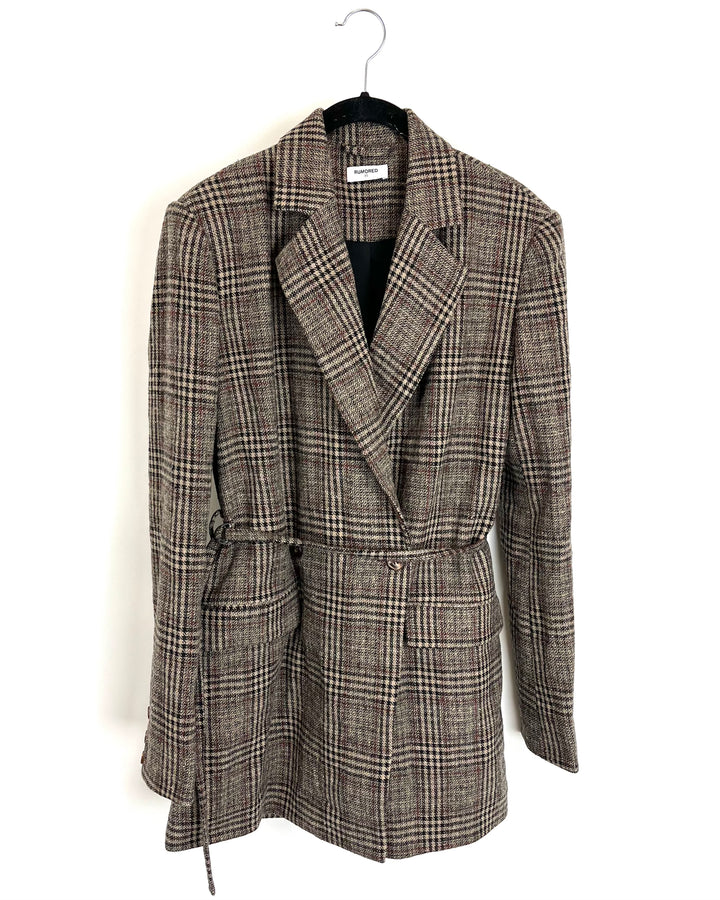 Brown Houndstooth and Plaid Blazer - Size 00/0