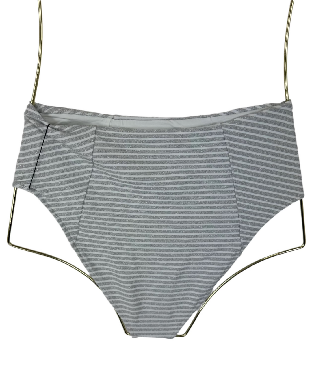 Metallic Silver High Waist Fuller Coverage Bikini Bottom - XS, S, M, XXL