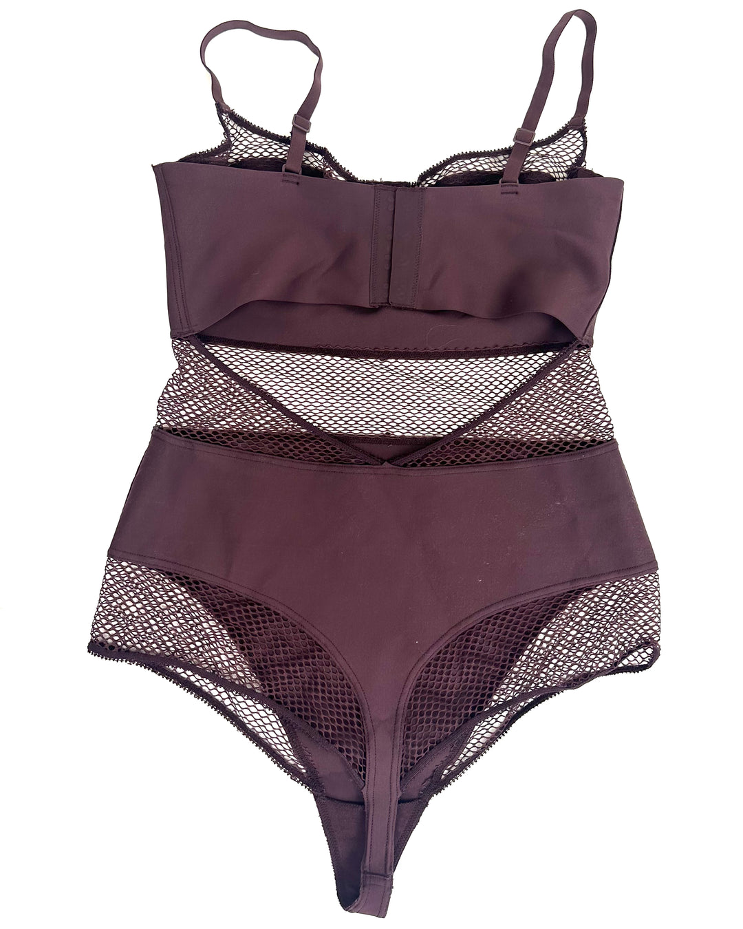 Maroon Mesh Paneling Bodysuit - Small