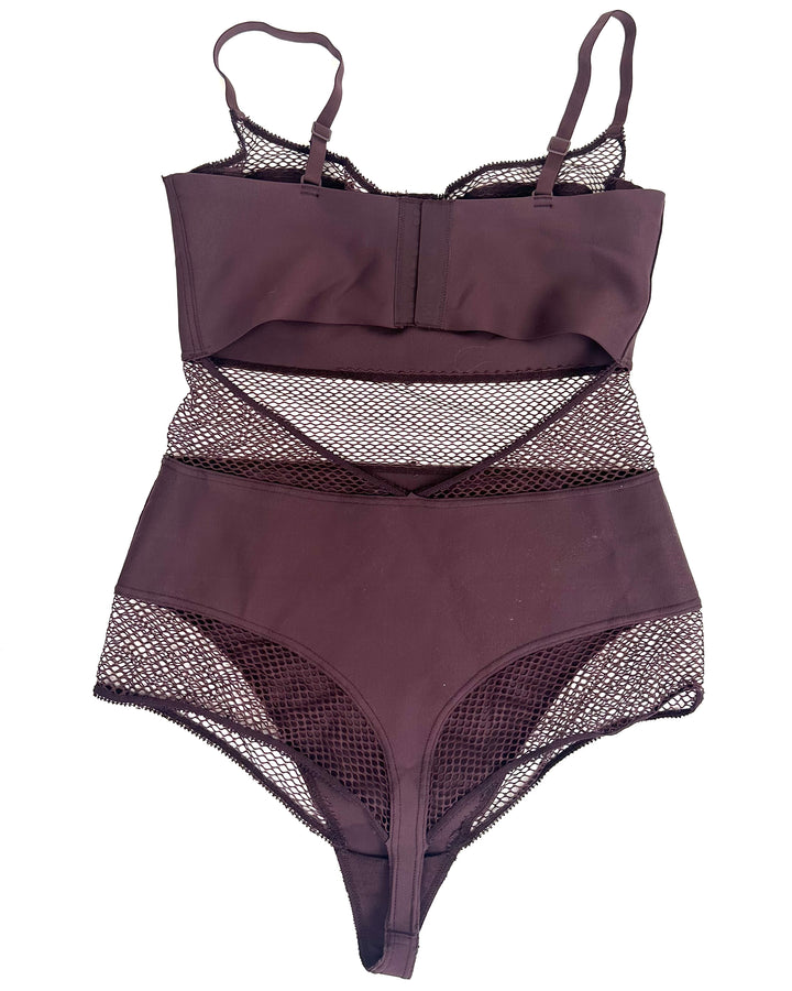 Maroon Mesh Paneling Bodysuit - Small
