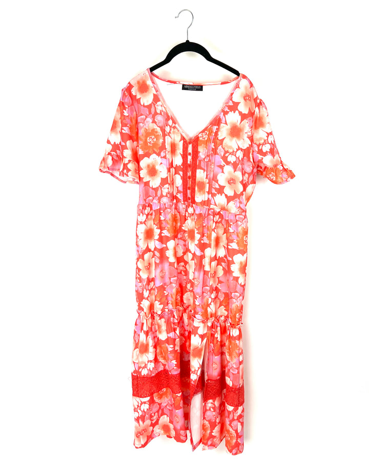 Coral Floral Dress - Size 6/8
