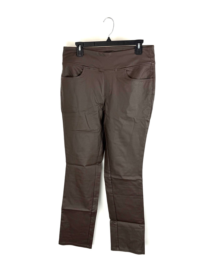 Brown Wide Leg Faux Leather Pants - Size 12