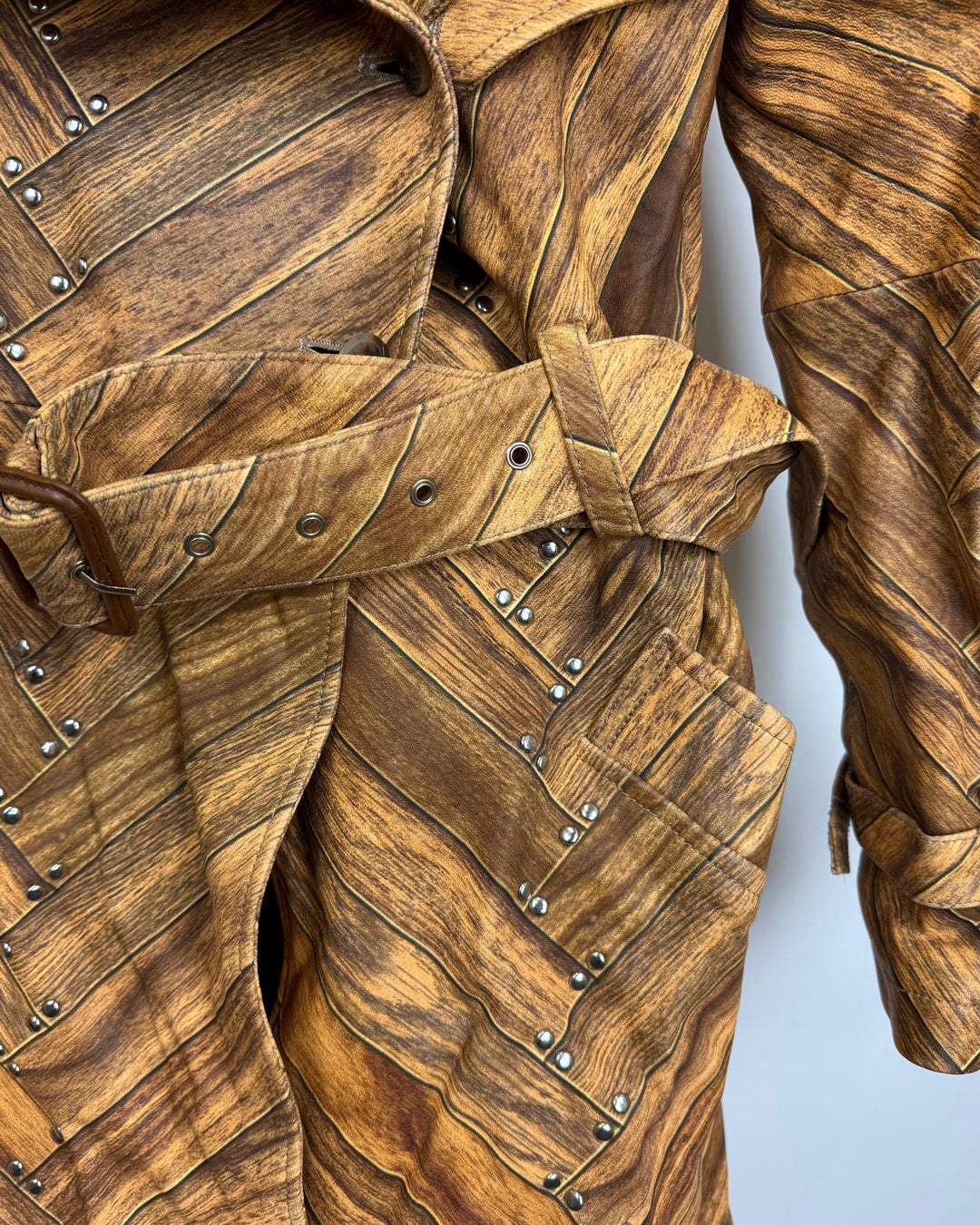 Wooden Print Trench Coat - Size 4/6