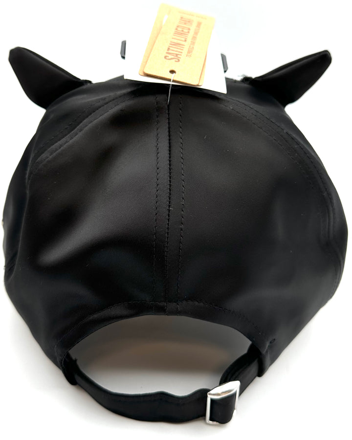 Black Satin Cat Ear Baseball Hat - One Size