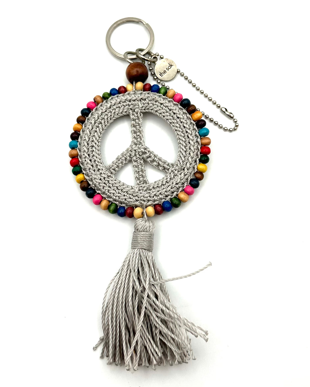 Gray Beaded Crochet Tassel Keychain