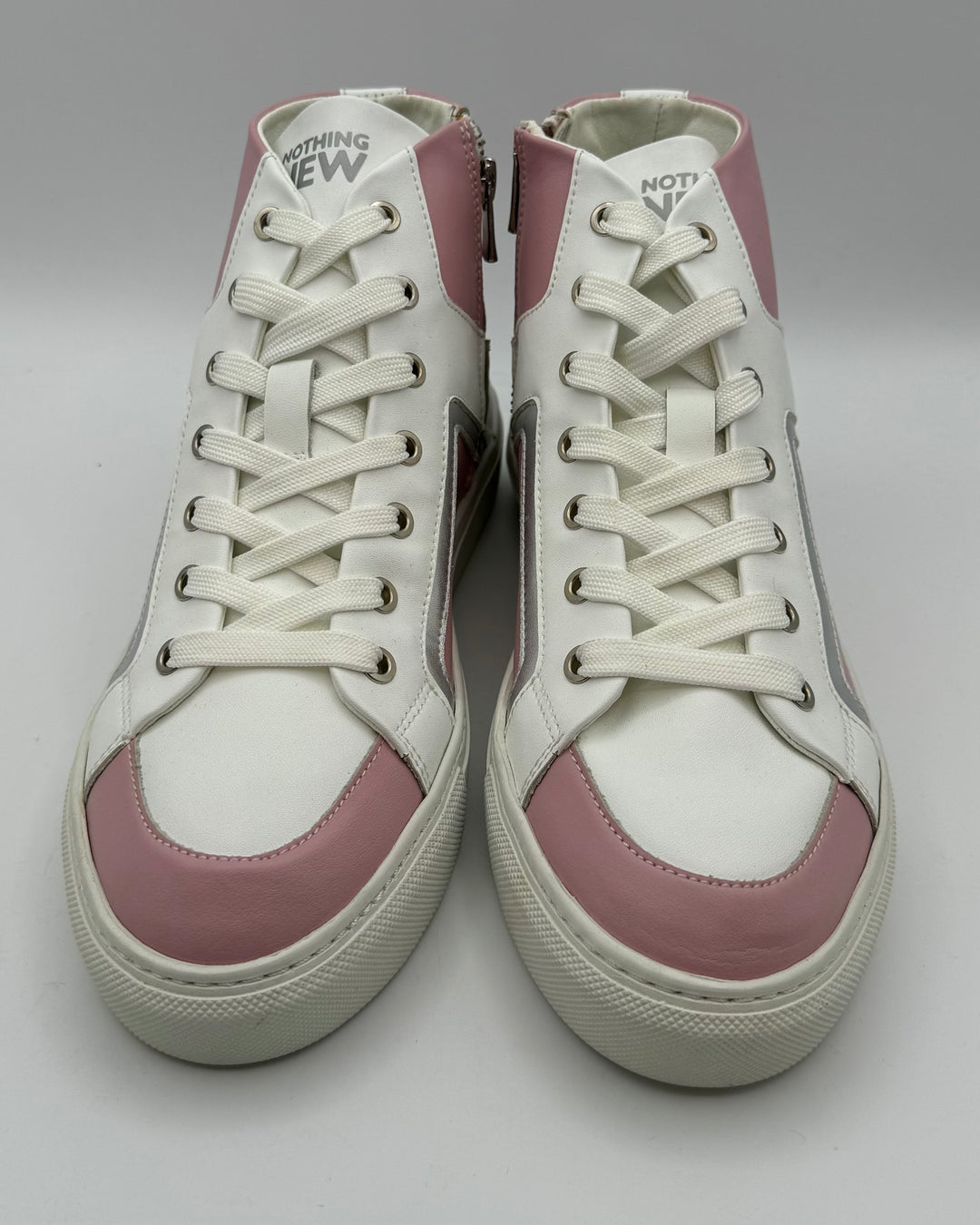 Pink And White Leather High Top Sneakers - Size 6 and 8