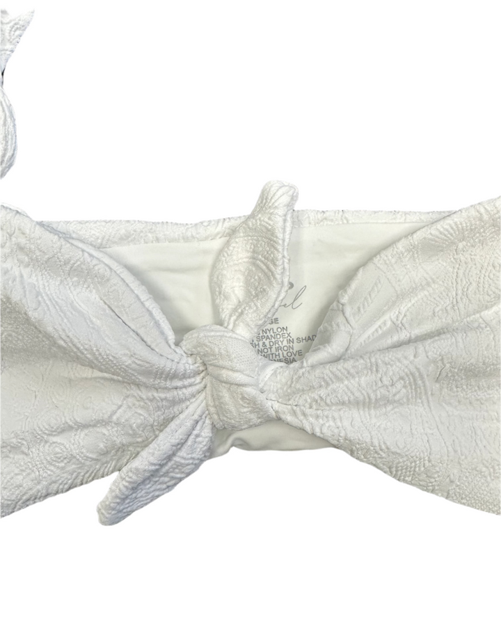 White Embossed Ruffle Bikini Top - L, XL, XXL