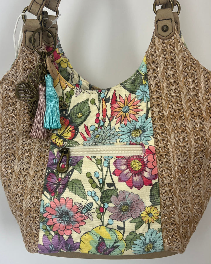 Multi Color Floral And Raffia Mini Tote Bag