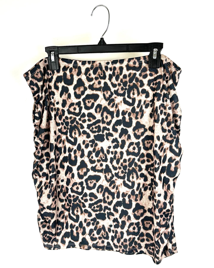 Brown Cheetah Print Ruched Skirt - Extra Large