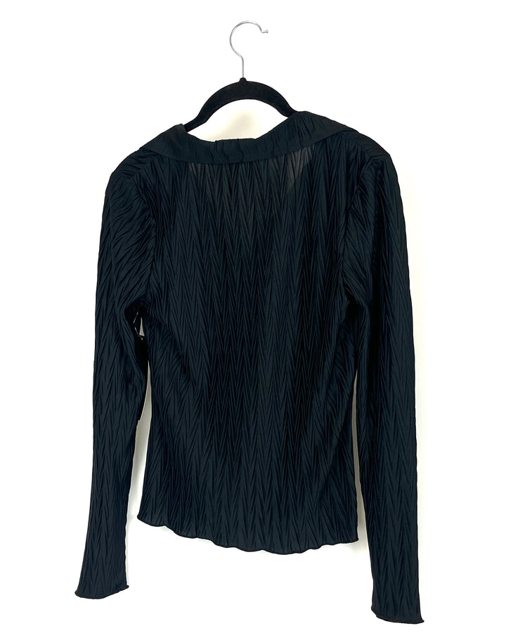 Black Long Sleeve Button-Up Texture Top  - Size 2/4