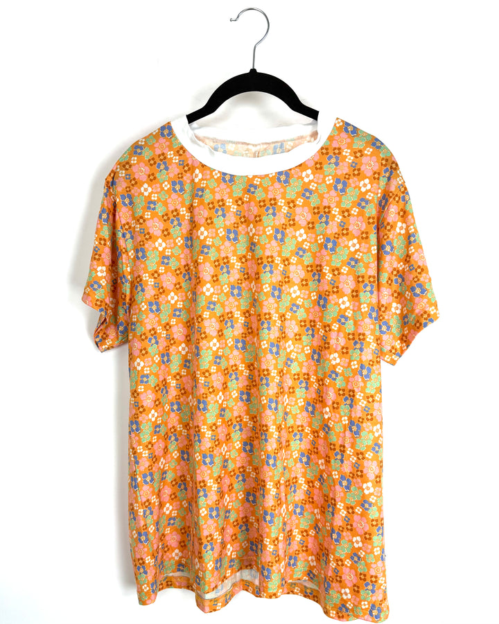 Orange Floral Top- Size 8/10