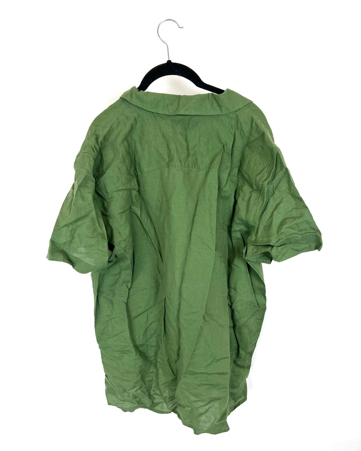MENS Green Short Sleeve Linen Top - Medium