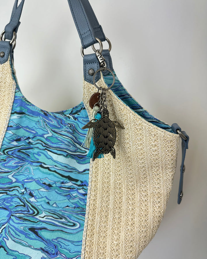 Blue Marble And Raffia Tote Bag