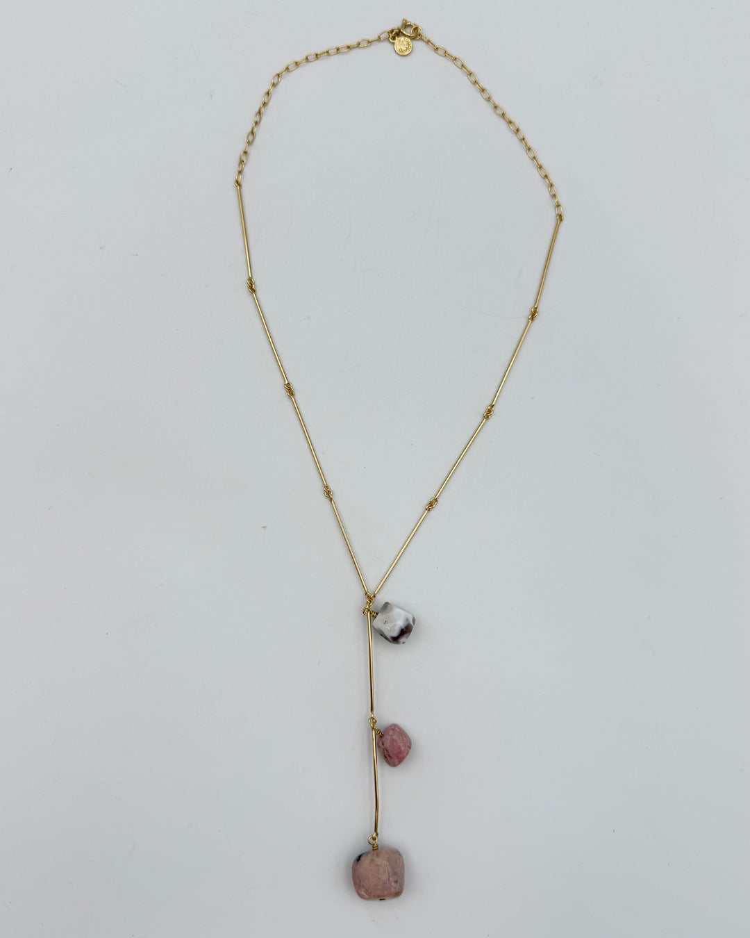 Gold Necklace with Pink & White Stones