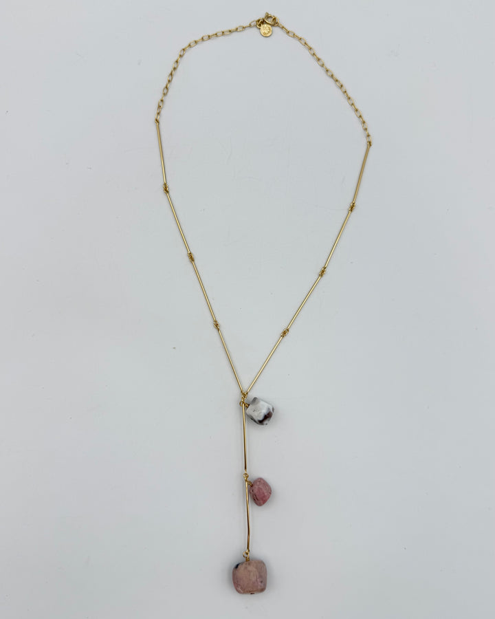 Gold Necklace with Pink & White Stones