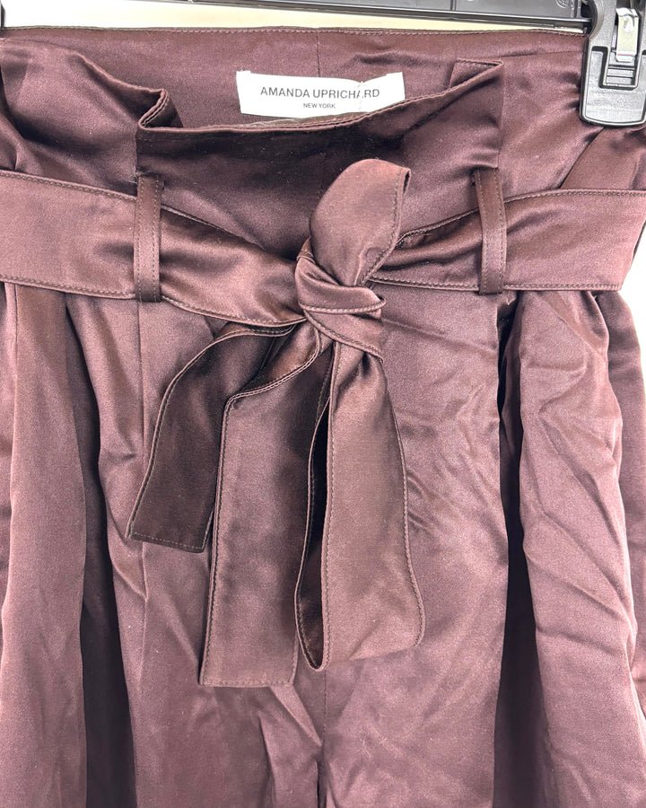 Flowy Brown Pants with Wrap Belt - Size 4/6
