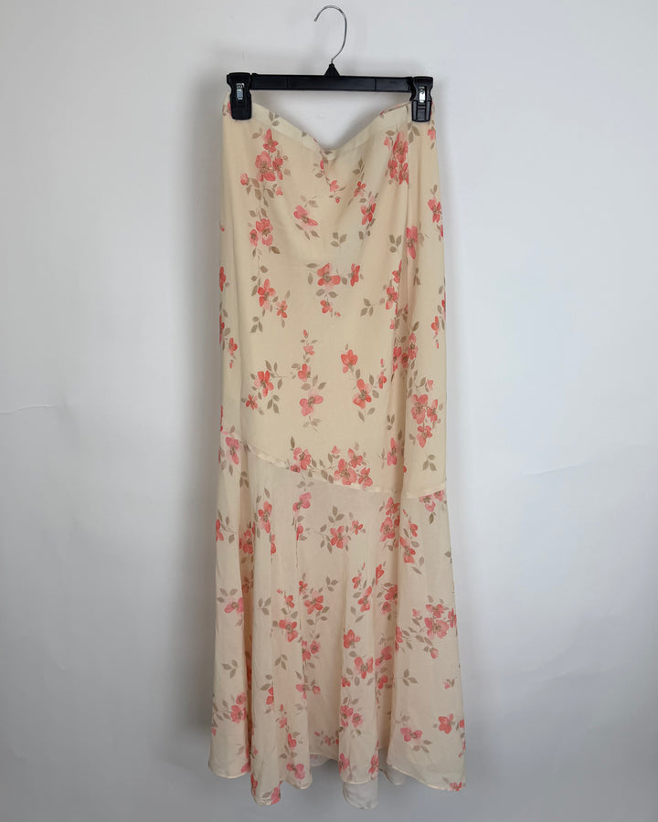Cream and Pink Floral Skirt - Size 0/2, 2/4