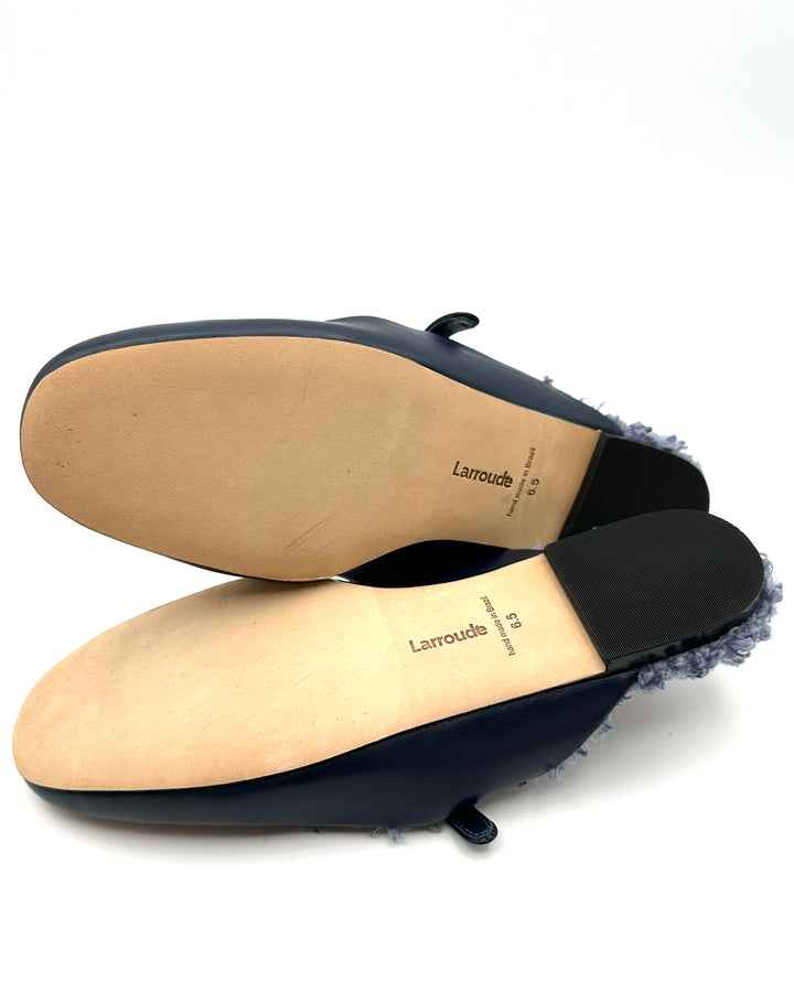 Navy Blue Leather Flat Mule - Size 6.5