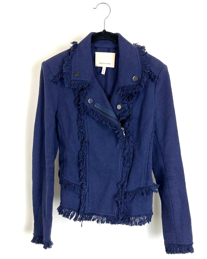 Navy Blue Tweed Jacket - Size 0/2