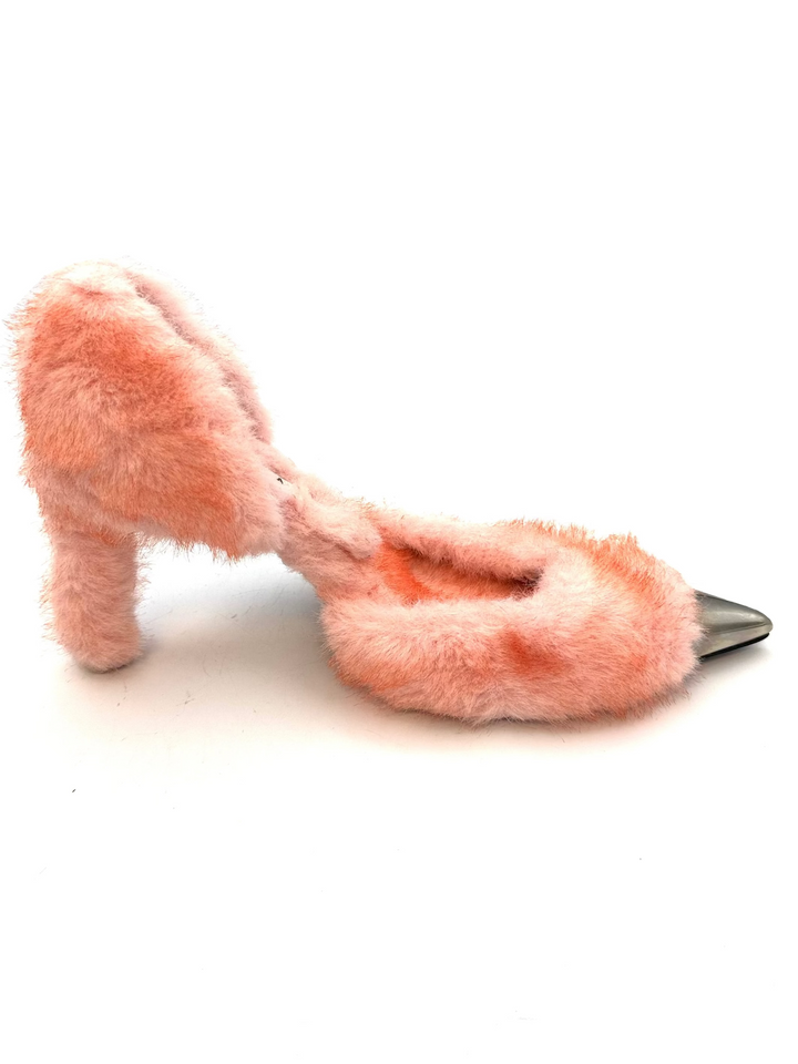 Peach and Silver Faux Fur Heels - Size 39