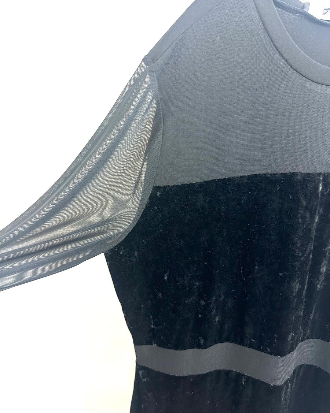 Black Mesh & Velvet Long Sleeve Dress - 2X