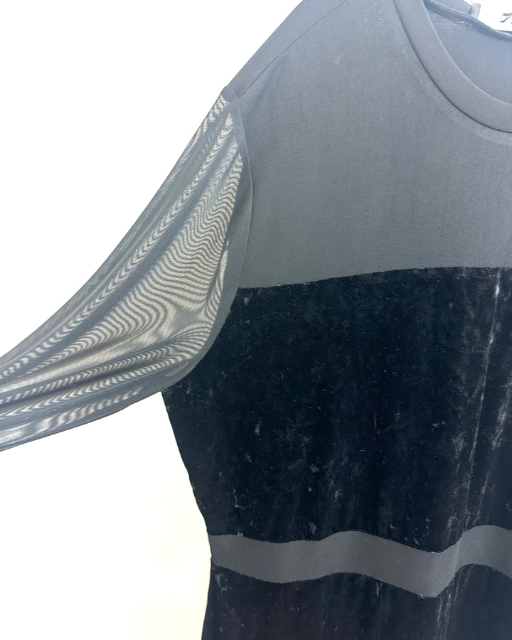 Black Mesh & Velvet Long Sleeve Dress - 2X