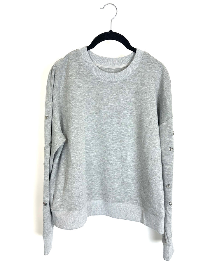 Heather Grey Rhinestone Heart Sweater - Size 6/8