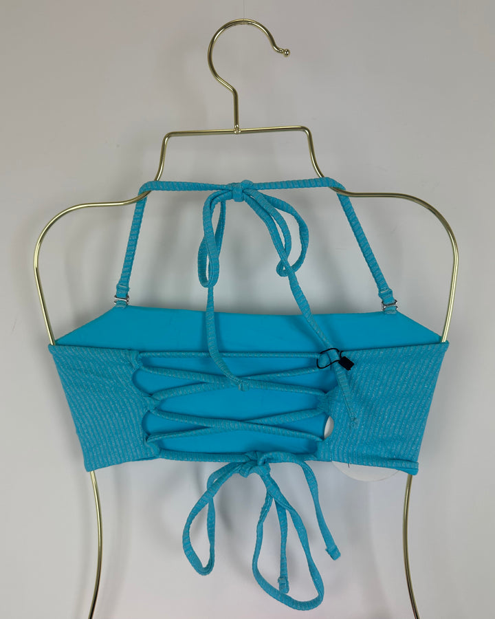 Metallic Light Blue Corset Like Bandeau Bikini Top - XS, S, XL, XXL