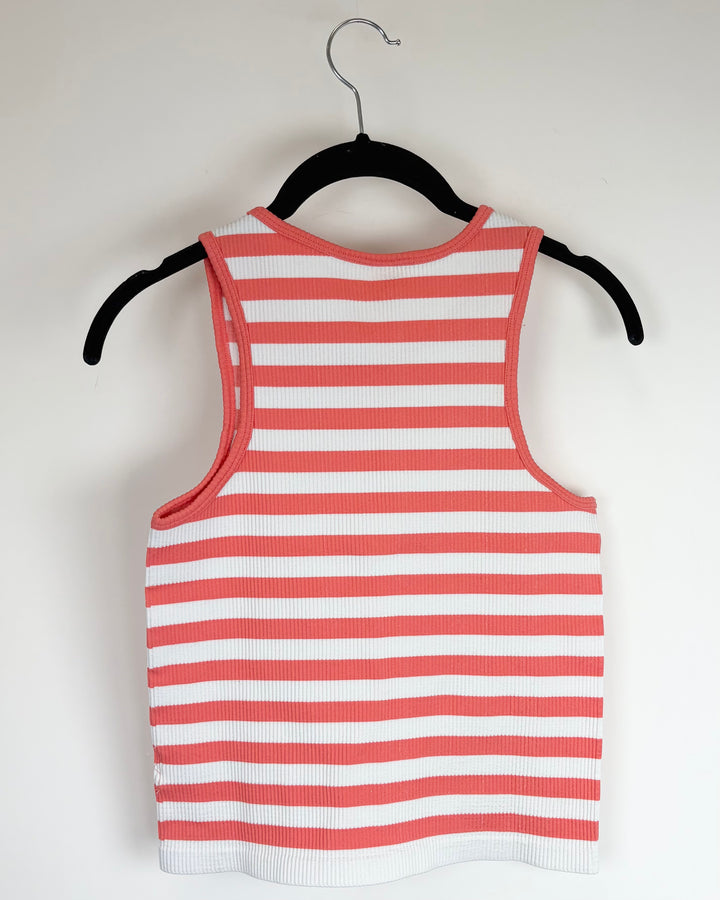 Ribbed Orange & White Striped Tank Top - Size 6