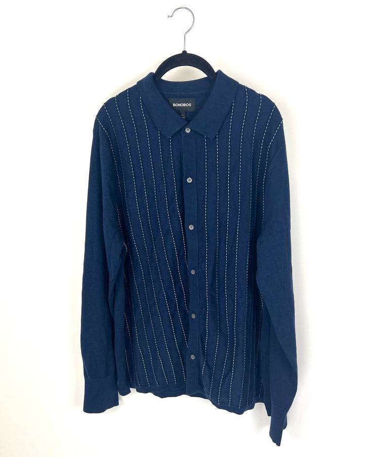 MENS Navy Button Down Collared Cardigan - Large