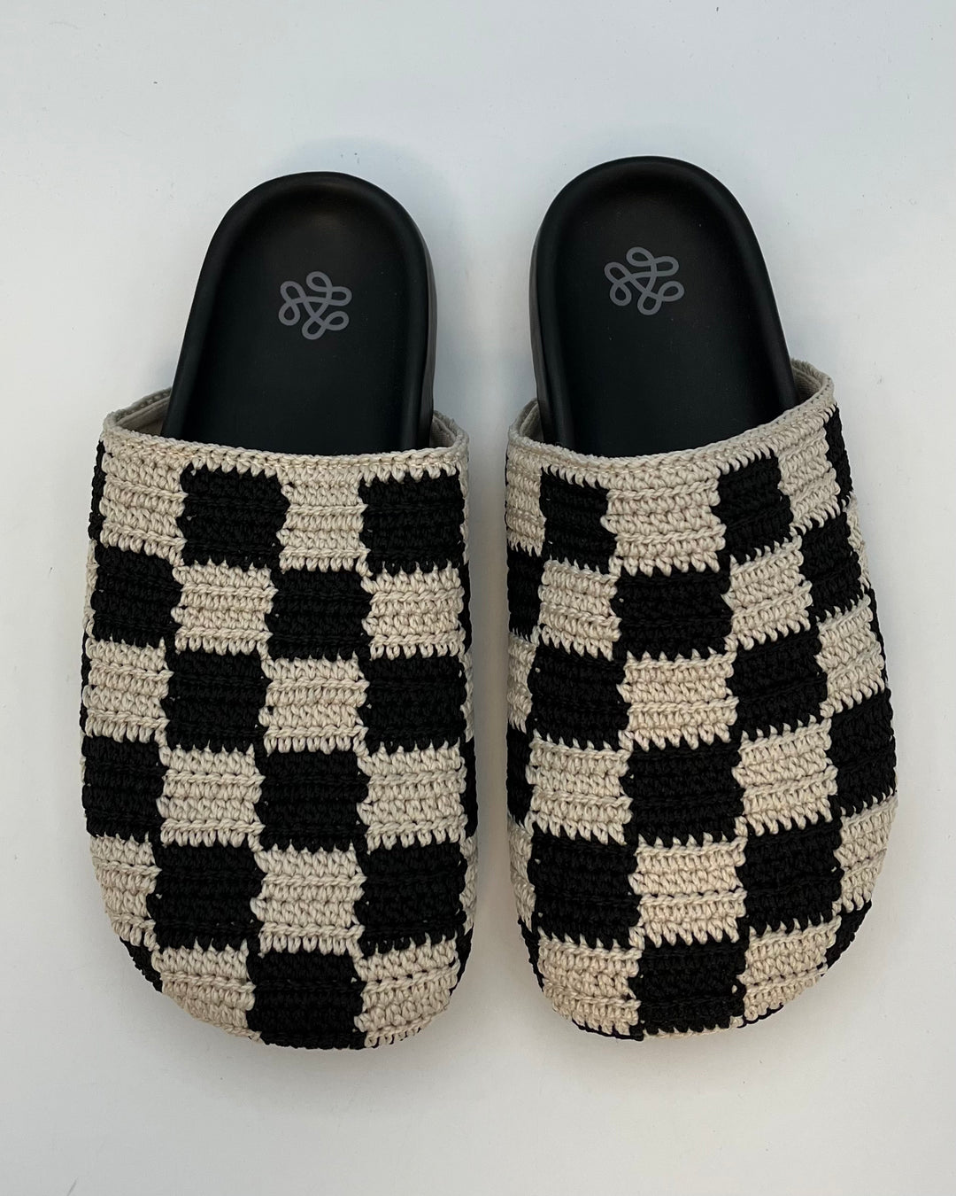 Black and Beige Checkered Crochet Clog - Size 5, 6, 7, 8, 9, 10 and 11