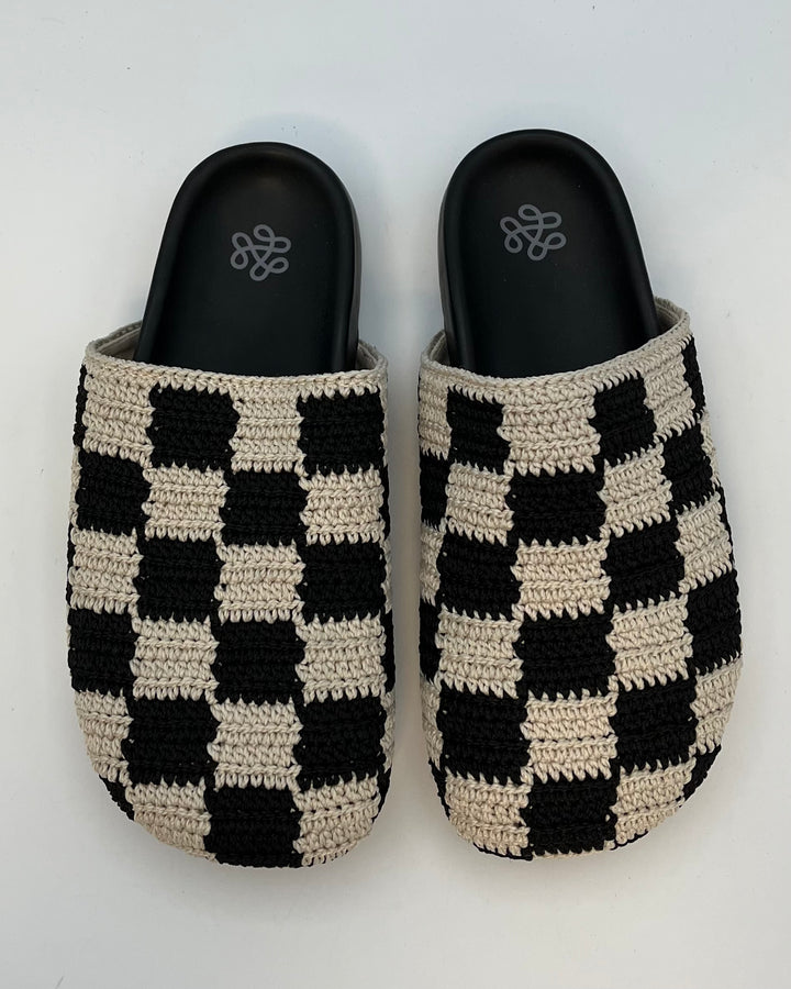 Black and Beige Checkered Crochet Clog - Size 5, 6, 7, 8, 9, 10 and 11