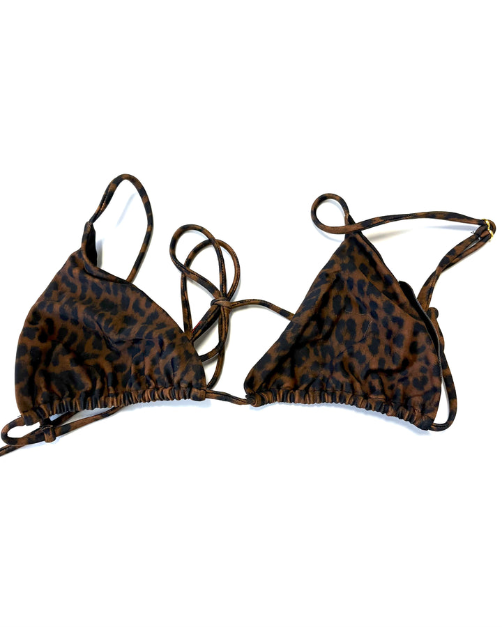 Leopard tie triangle bikini top - XS