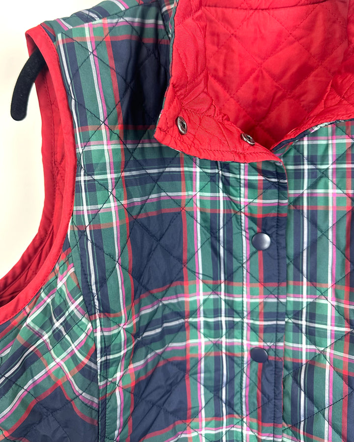 Holiday Red & Navy Plaid Reversible Vest - Size 6/8