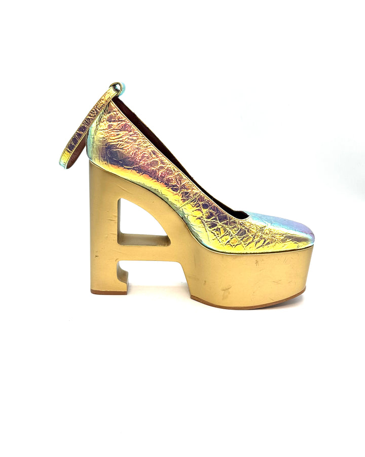 Pink Opalescent Monogram Platform Heel - Size 40