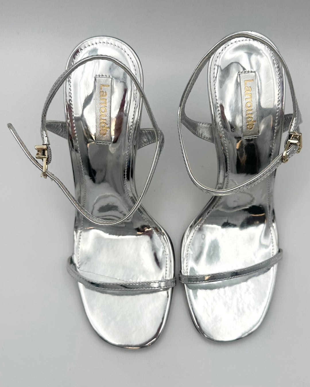 Silver Patent Leather Open Toe Sandals - Size 8.5 and 9