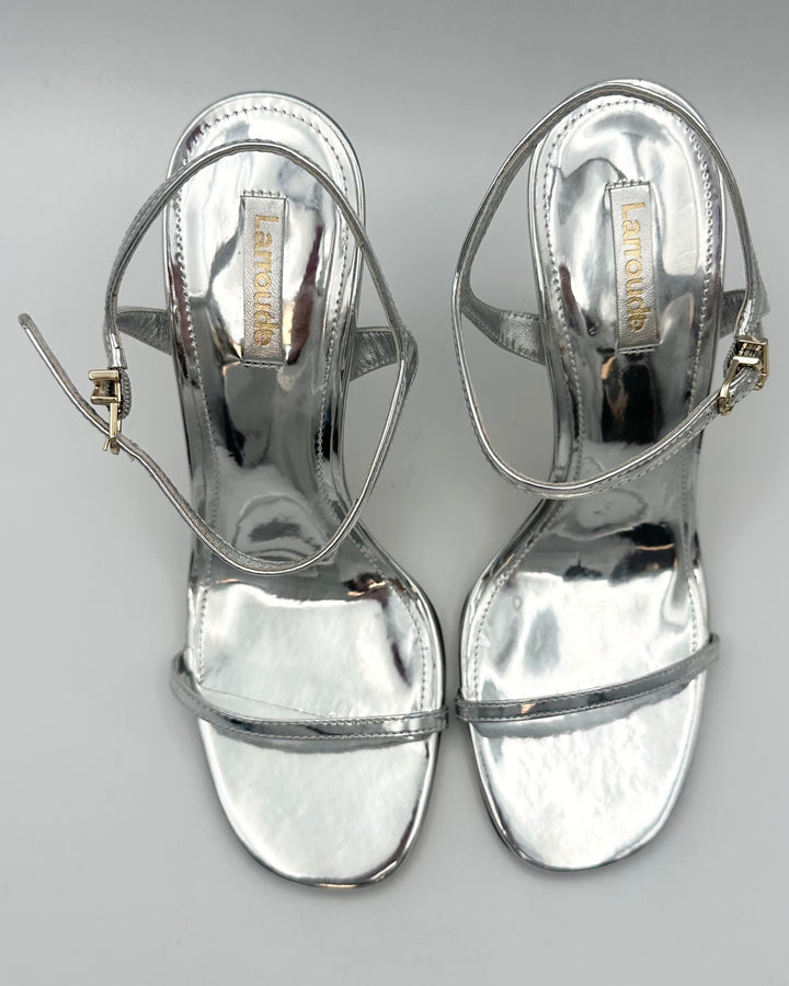 Silver Patent Leather Open Toe Sandals - Size 8.5 and 9