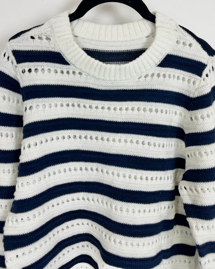 Navy Blue & White Knit Sweater - Size 4/6