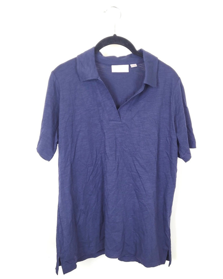 Navy Blue Collared Short Sleeve Shirt - Size 6/8