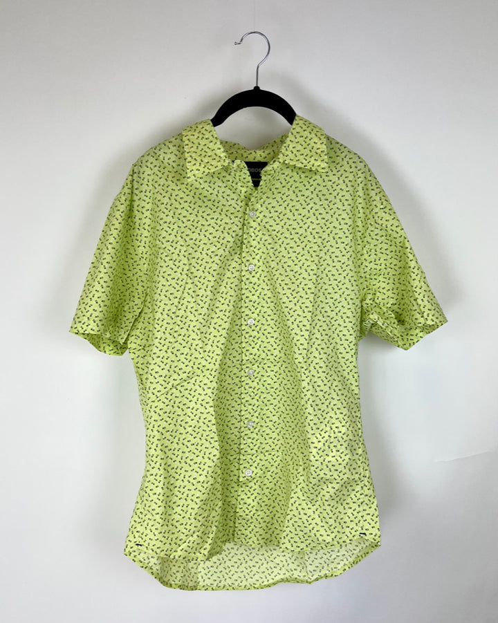MENS Green Floral Short Sleeve Top - Medium